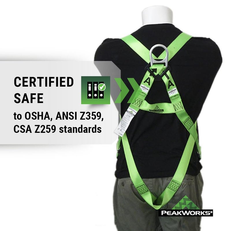 PeakWorks Compliance Series Safety Harness - Class A Fall Arrest Harness - CSA & ANSI Compliant Fall Protection - 310 lbs Capacity - Universal Size - Image 2